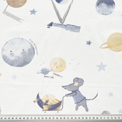 100% Baumwolle Tiere Mäuse im Weltraum auf weißem Hintergrund  