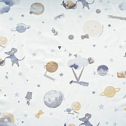 100% Baumwolle Tiere Mäuse im Weltraum auf weißem Hintergrund  