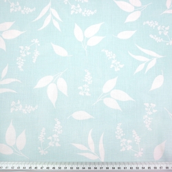 Baumwolle 100% weiße Blätter auf blauem Hintergrund  