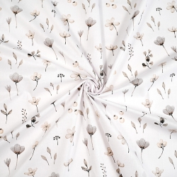 Baumwolle 100% grau-beige Wiesenblumen auf weißem Hintergrund  