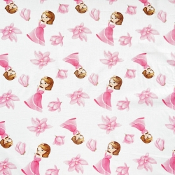 Baumwolle 100% Prinzessinnen mit Blumen rosa auf weißem Hintergrund  
