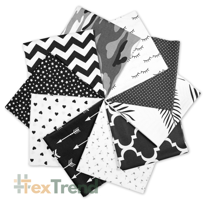 Patchwork-Stoffset 20 Stück 40 x 40 cm - schwarz-weiß