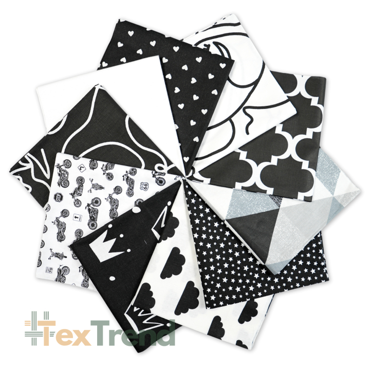 Patchwork-Stoffset 20 Stück 40 x 40 cm - schwarz-weiß