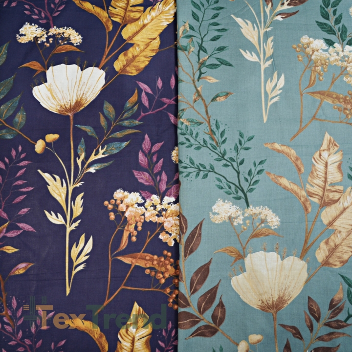 Baumwolle 100% Mohnblumen und Dill auf salbeigrünem Hintergrund  
