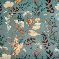 Baumwolle 100% Mohnblumen und Dill auf salbeigrünem Hintergrund  