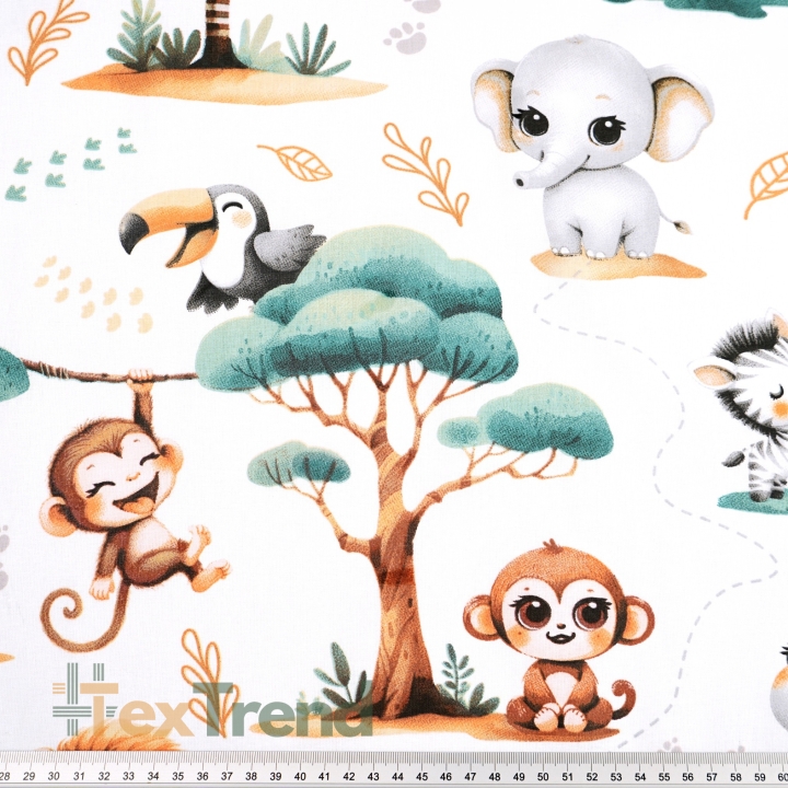 Baumwolle 100% afrikanische Tierchen baby mint auf weißem Hintergrund  