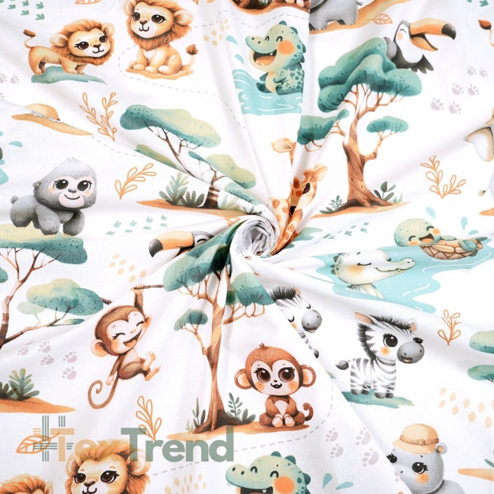 Baumwolle 100% afrikanische Tierchen baby mint auf weißem Hintergrund  