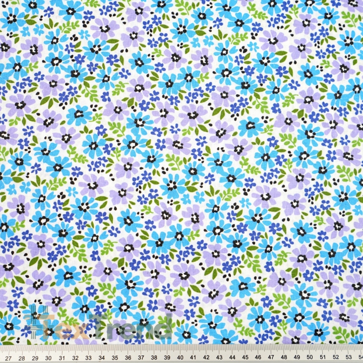 100% Baumwolle lila-blau Wiese auf weißem Hintergrund  
