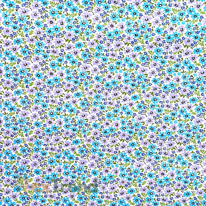100% Baumwolle lila-blau Wiese auf weißem Hintergrund  