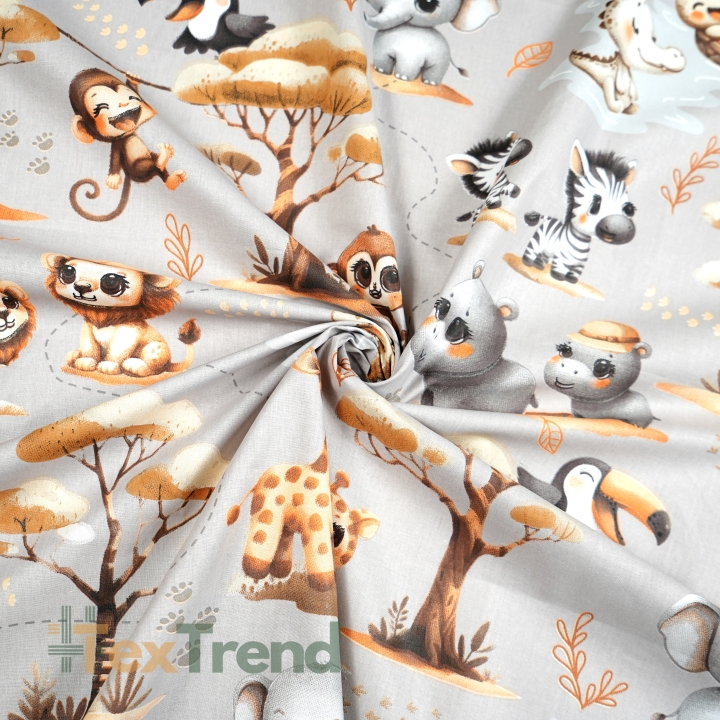 Baumwolle 100% afrikanische Tierchen baby beige auf grauem Hintergrund  