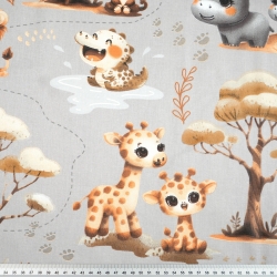 Baumwolle 100% afrikanische Tierchen baby beige auf grauem Hintergrund  