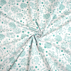 Baumwolle 100% türkisfarbene Algen auf weißem Hintergrund  