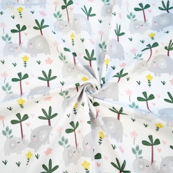 Baumwolle 100% Elefanten mit Palmen auf weißem Hintergrund  