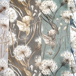 Baumwolle 100% Pusteblumen und Blätter in beige auf hellgrauem Hintergrund  