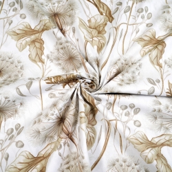 Baumwolle 100% Pusteblumen und Blätter in beige auf weißem Hintergrund  