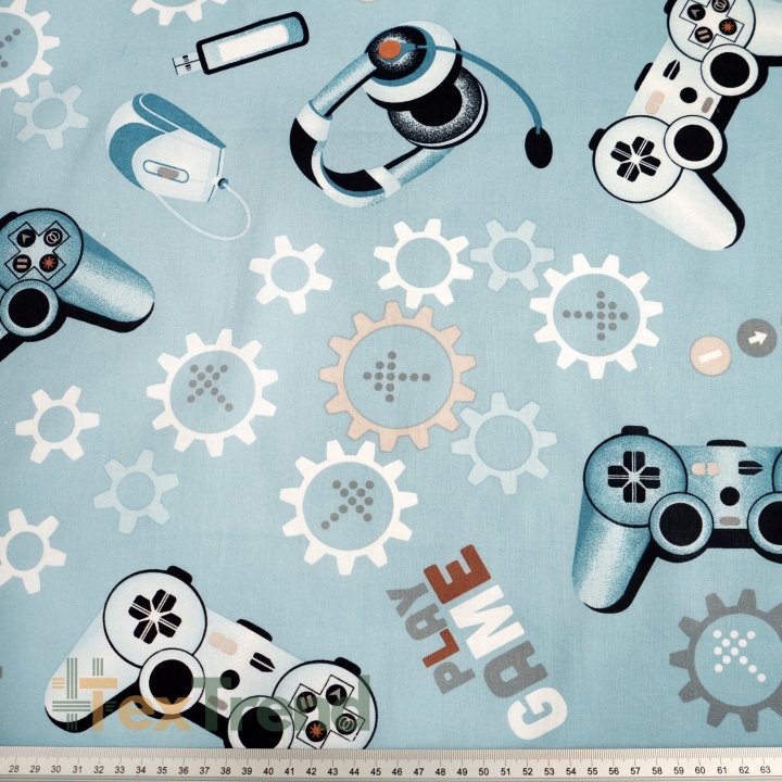 Baumwolle 100% Computerspiele auf hellblauem Hintergrund  