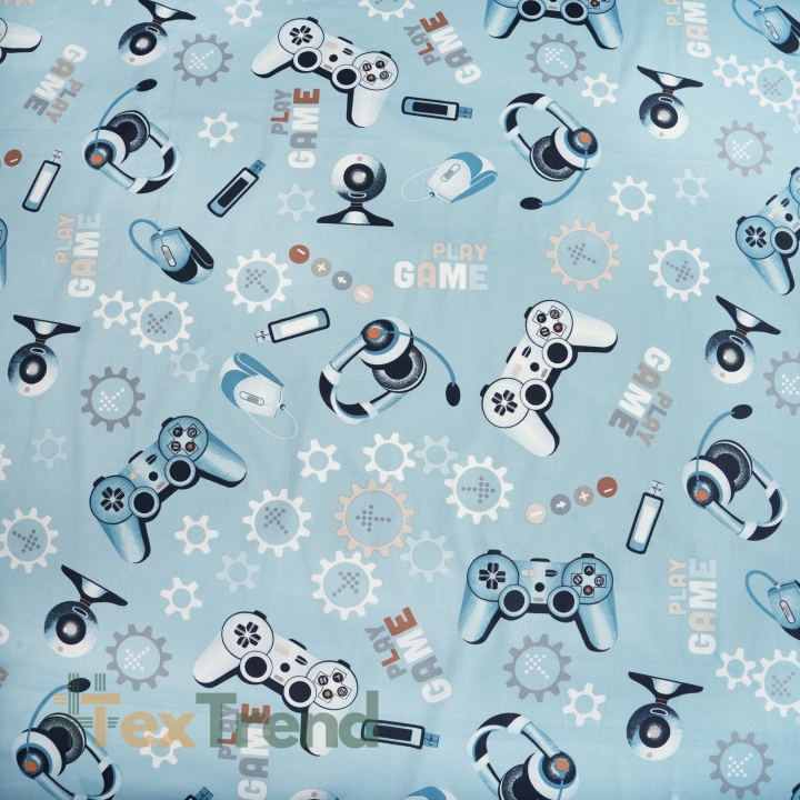 Baumwolle 100% Computerspiele auf hellblauem Hintergrund  