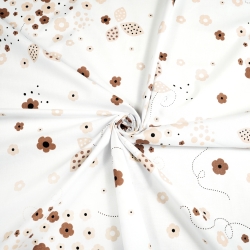 Baumwolle 100% braun-beige Blümchen auf weißem Hintergrund  