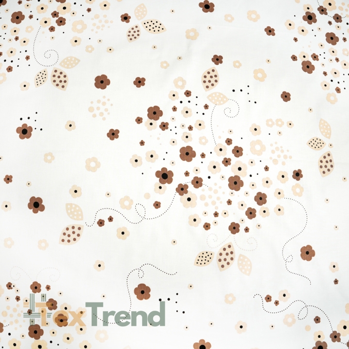 Baumwolle 100% braun-beige Blümchen auf weißem Hintergrund  