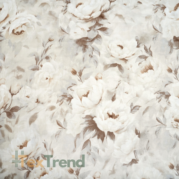 Baumwolle 100% beige Pfingstrosen  