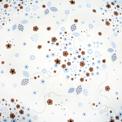 Baumwolle 100% braun-blaue Blümchen auf weißem Hintergrund  