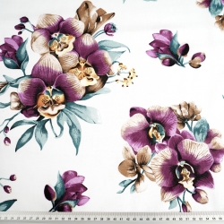 Baumwolle 100% lila Orchideen auf weißem Hintergrund  