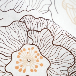 Baumwolle 100% braun-beige Blumenumrisse auf weißem Hintergrund  