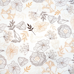 Baumwolle 100% braun-beige Blumenumrisse auf weißem Hintergrund  