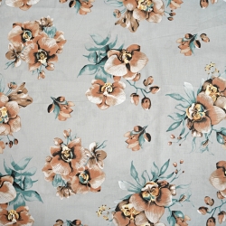 Baumwolle 100% braune Orchideen auf grauem Hintergrund  