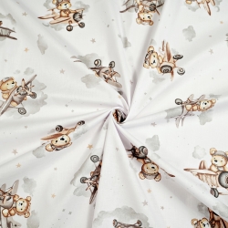 Baumwolle 100% Bären in beigen Flugzeugen auf weißem Hintergrund  