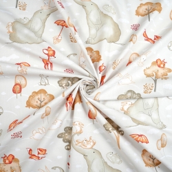 Baumwolle 100% große Elefanten auf beige-grauem Hintergrund  