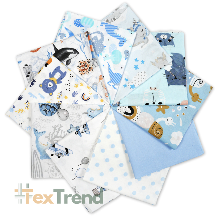 Patchwork-Stoffset 20 Stück 40 x 40 cm - blau/Junge  