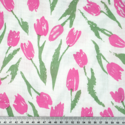 Doppel-Gaze bedruckt mit großen rosa Tulpen