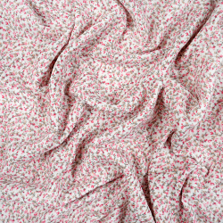 Doppel-Gaze bedruckt, rosa Wiese auf weißem Hintergrund