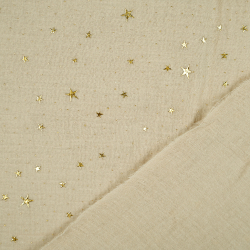Muslin Double Gauze Sand mit goldenen Sternen