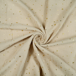 Muslin Double Gauze Sand mit goldenen Sternen