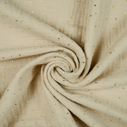 Muslin Double Gauze Sand mit goldenen Punkten
