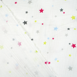 Bedruckter Double Gauze Musselin mit bunten Sternen