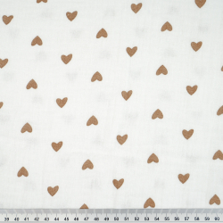 Bedruckter Double Gauze Musselin mit braunen Herzen