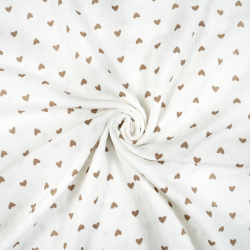 Bedruckter Double Gauze Musselin mit braunen Herzen