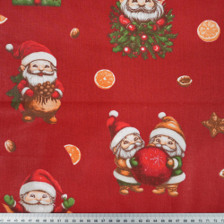 100% Baumwolle Weihnachtsmuster Gnome mit Lebkuchen auf rotem Hintergrund