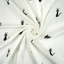 Doppel-Gaze Musselin mit schwarzen Kätzchen