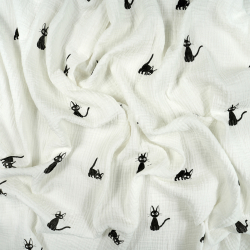 Doppel-Gaze Musselin mit schwarzen Kätzchen