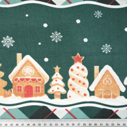100% Baumwolle Weihnachtsmuster Lebkuchenhäuser auf grünem Hintergrund gestreift
