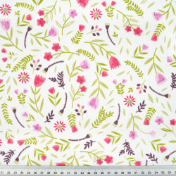 100% Baumwolle Mini Tulpen in Rosa-Rot auf weißem Hintergrund