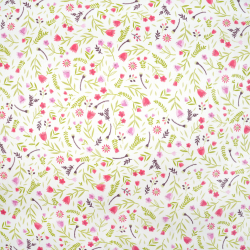 100% Baumwolle Mini Tulpen in Rosa-Rot auf weißem Hintergrund