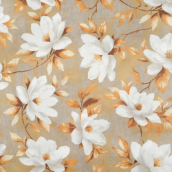 100% Baumwolle Magnolienblüten auf beigem Hintergrund
