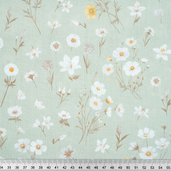 100% Baumwolle Wiesenblumen Mix auf mintgrünem Hintergrund