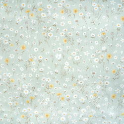 100% Baumwolle Wiesenblumen Mix auf mintgrünem Hintergrund