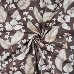 100% Baumwolle exotische Blumen auf braunem Hintergrund